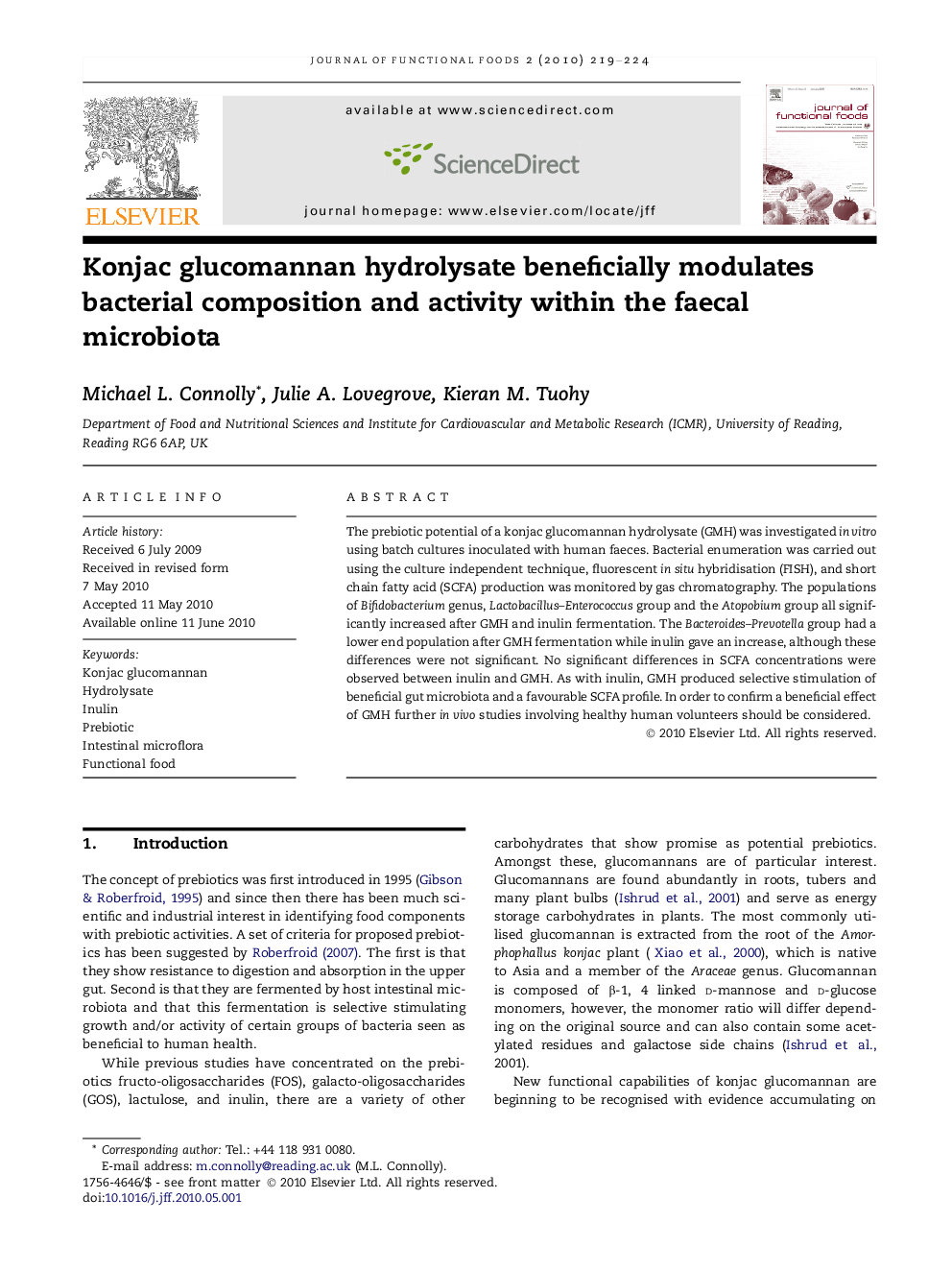 Konjac glucomannan hydrolysate beneficially modulates bacterial composition and activity within the faecal microbiota