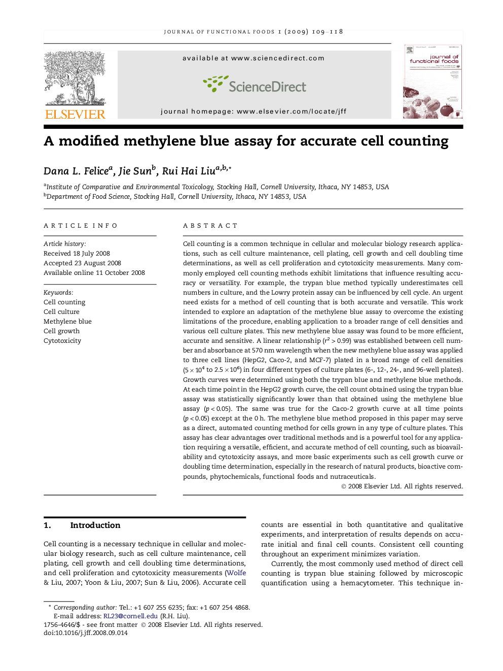 A modified methylene blue assay for accurate cell counting