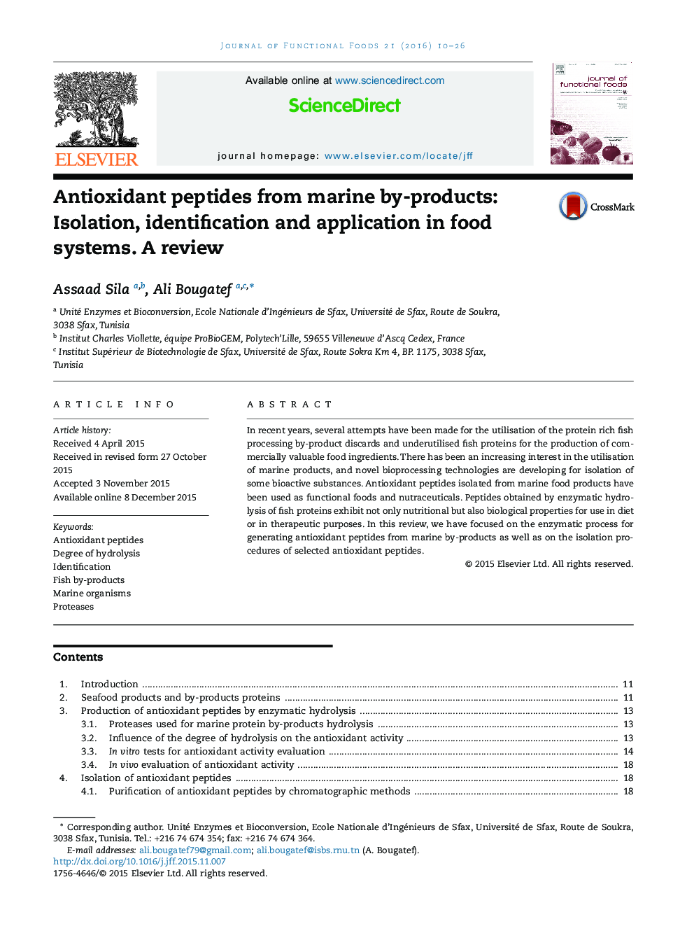 پپتیدهای آنتی اکسیدان از محصولات جانبی دریایی: جداسازی، شناسایی و کاربرد در سیستم های غذایی. بازنگری 