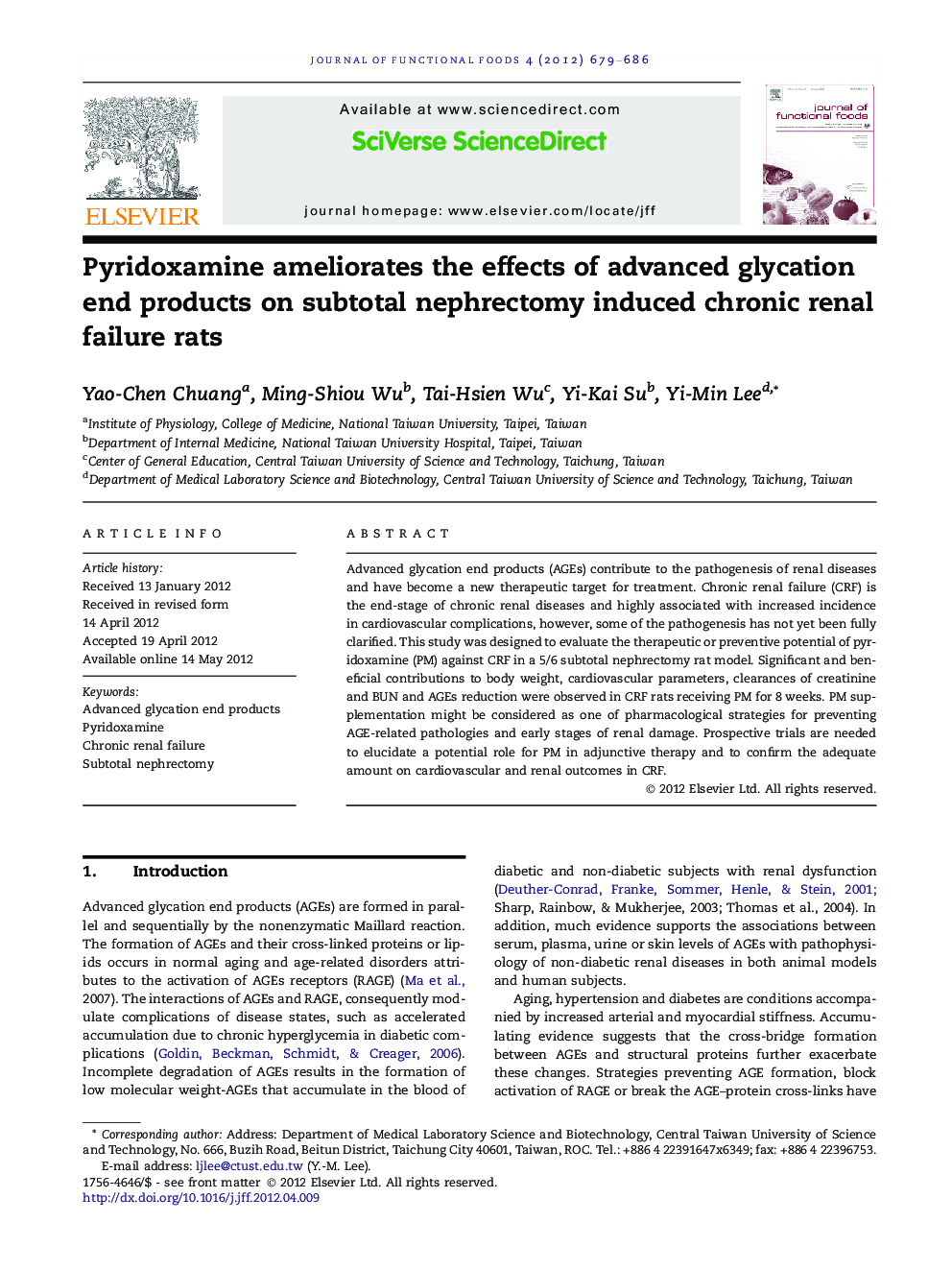 Pyridoxamine ameliorates the effects of advanced glycation end products on subtotal nephrectomy induced chronic renal failure rats