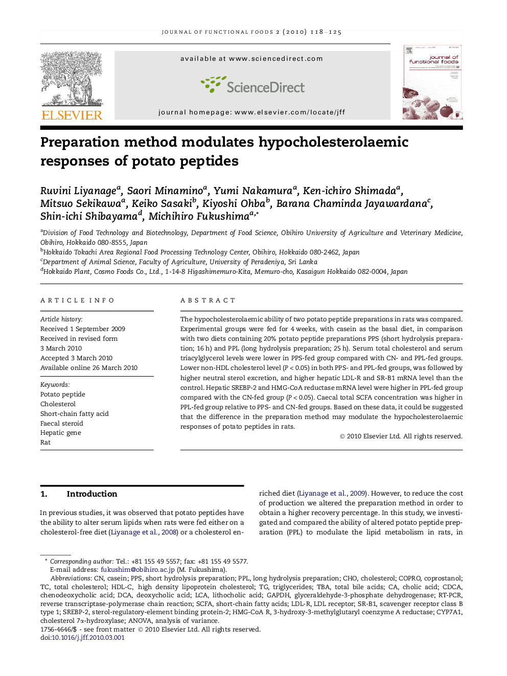 Preparation method modulates hypocholesterolaemic responses of potato peptides