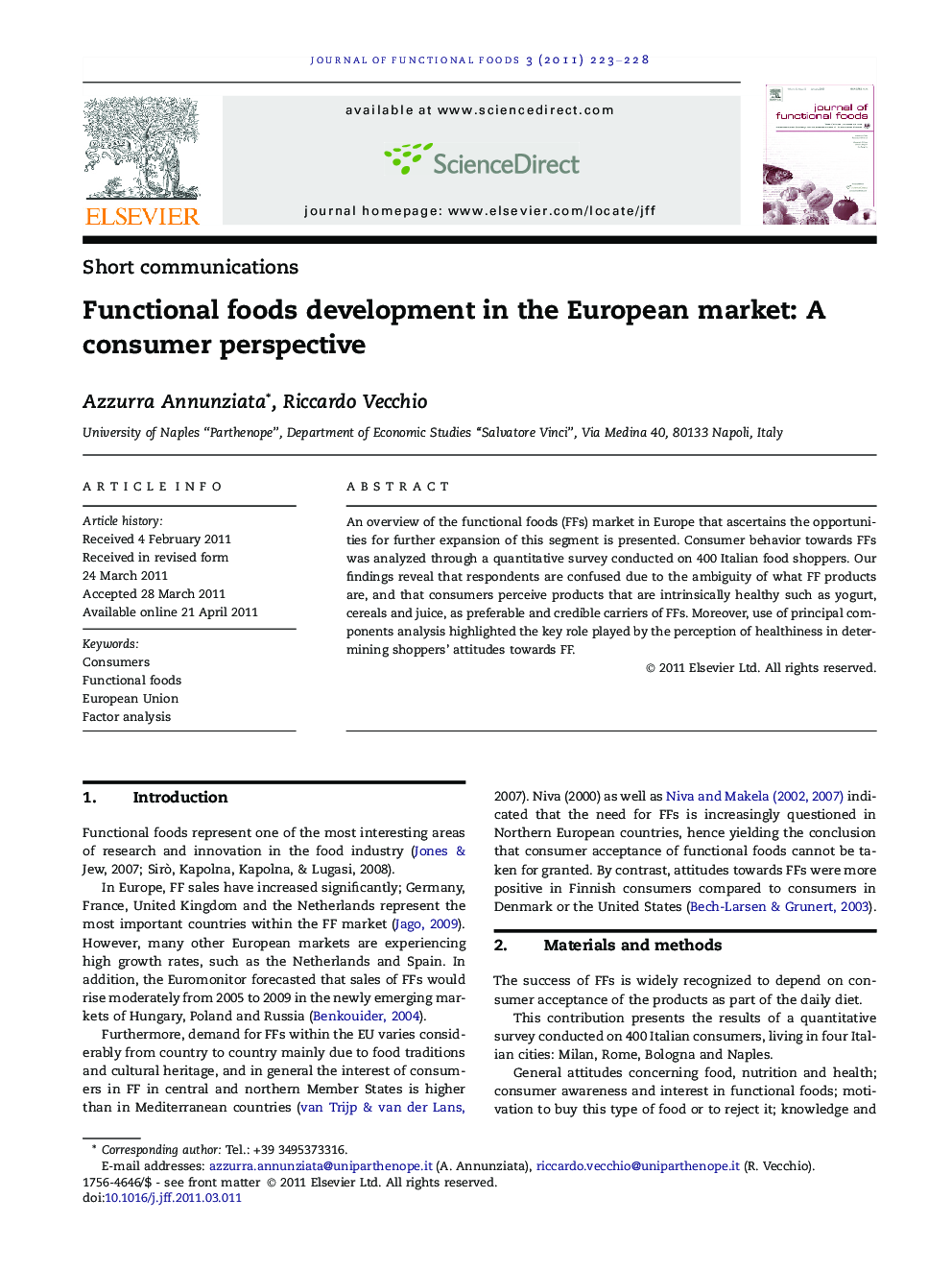 Functional foods development in the European market: A consumer perspective