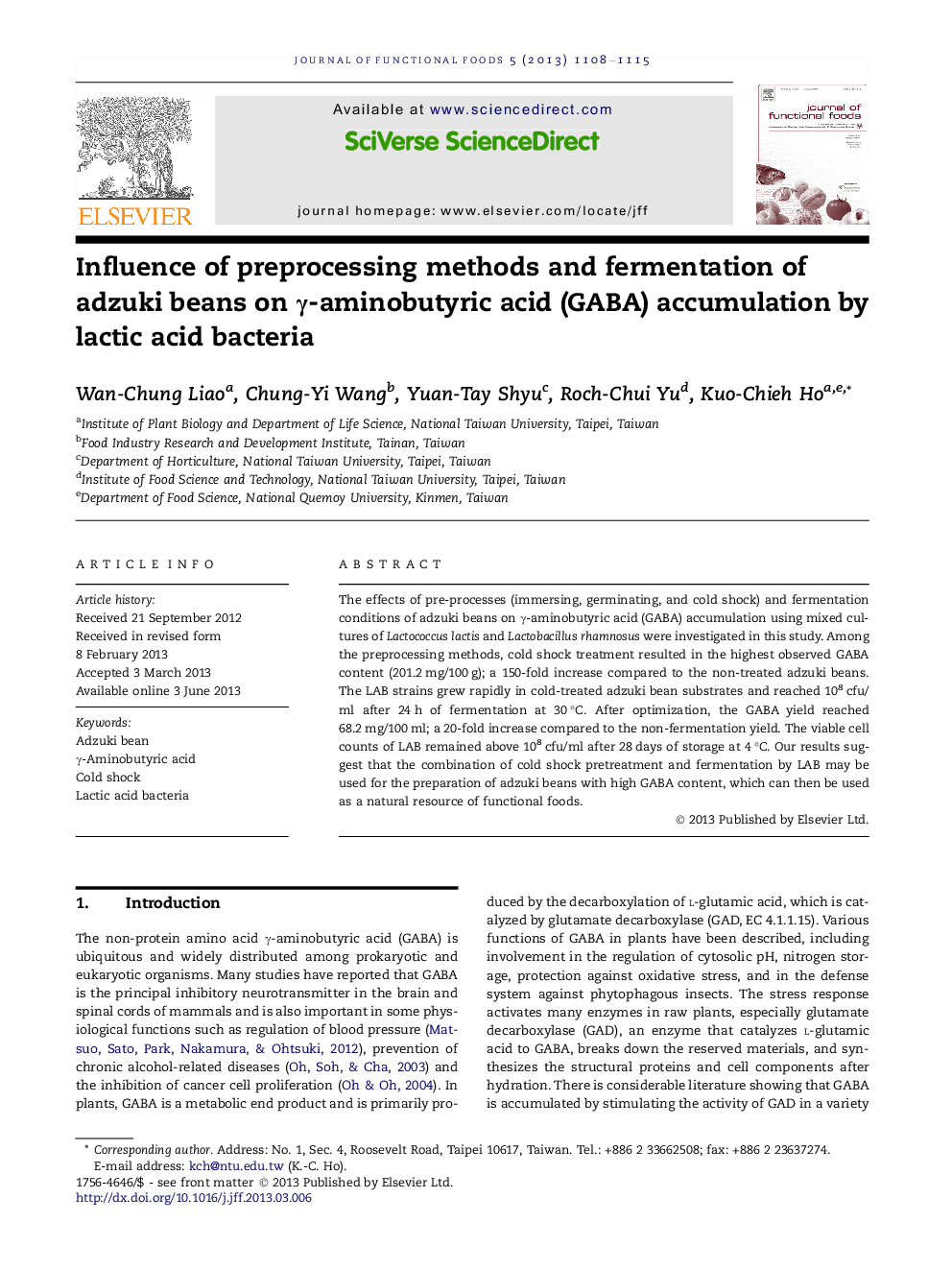 Influence of preprocessing methods and fermentation of adzuki beans on γ-aminobutyric acid (GABA) accumulation by lactic acid bacteria