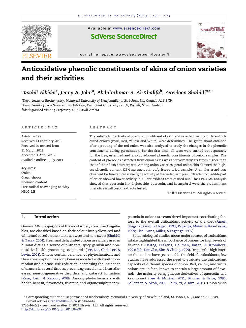 Antioxidative phenolic constituents of skins of onion varieties and their activities