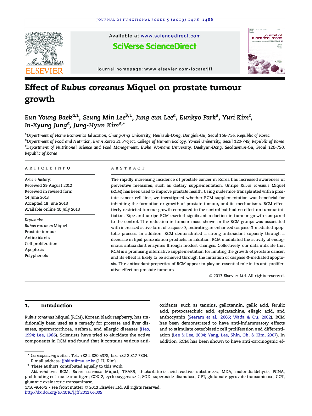 عکس صفحه اول مقاله: Effect of Rubus coreanus Miquel on prostate tumour growth Effect of Rubus coreanus Miquel on prostate tumour growth