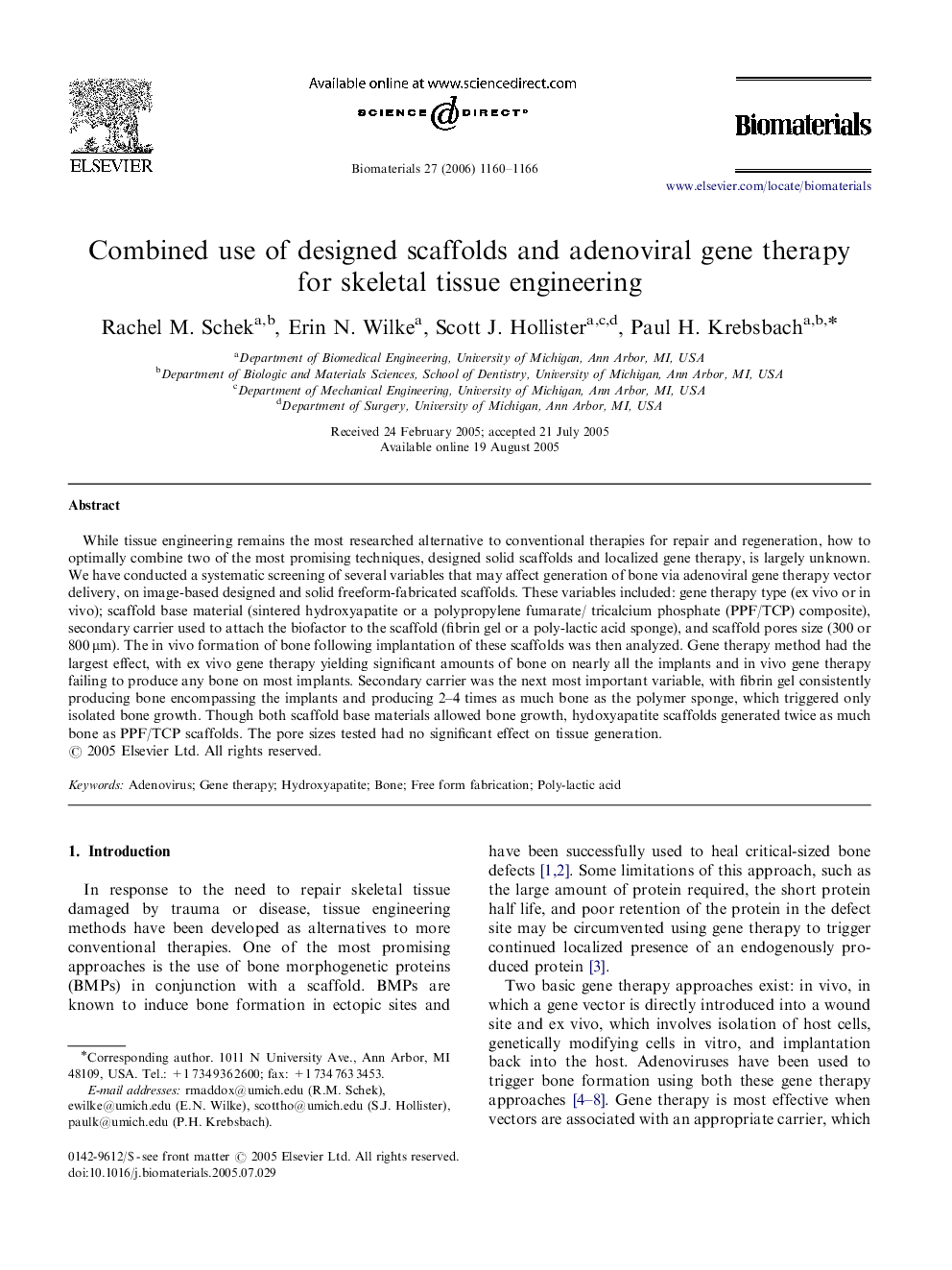 Combined use of designed scaffolds and adenoviral gene therapy for skeletal tissue engineering