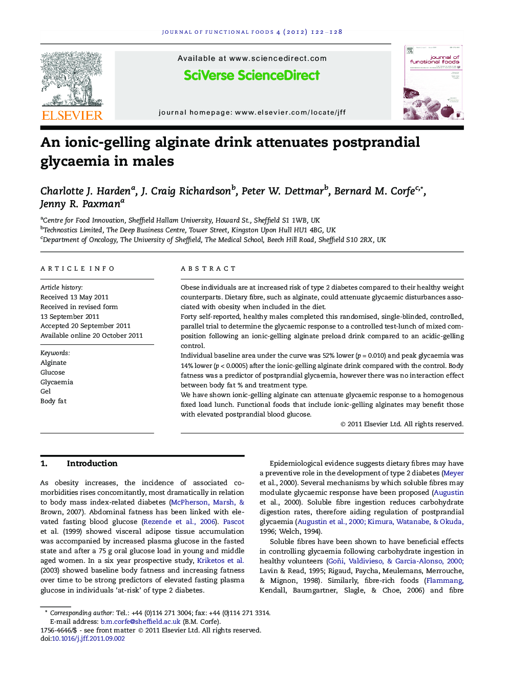 An ionic-gelling alginate drink attenuates postprandial glycaemia in males