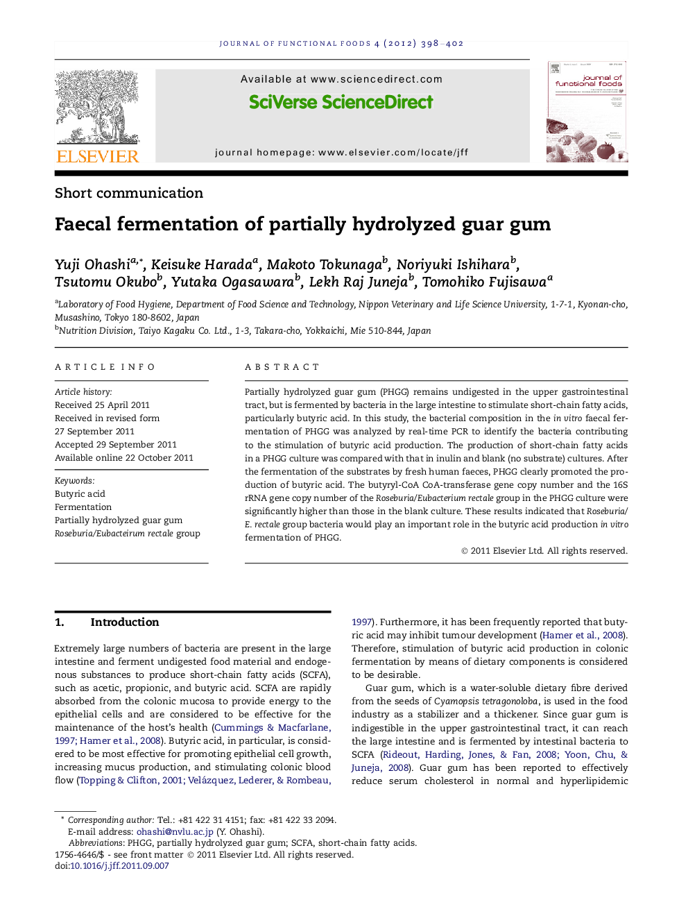 Faecal fermentation of partially hydrolyzed guar gum