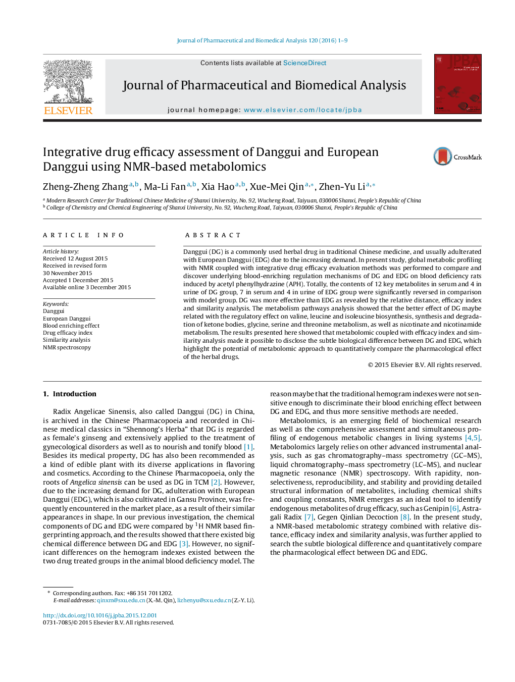 Integrative drug efficacy assessment of Danggui and European Danggui using NMR-based metabolomics