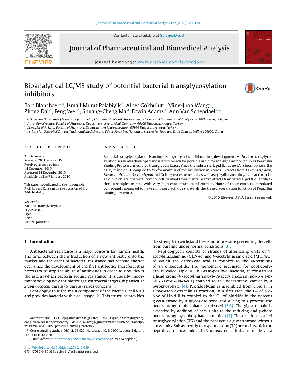 Bioanalytical LC/MS study of potential bacterial transglycosylation inhibitors