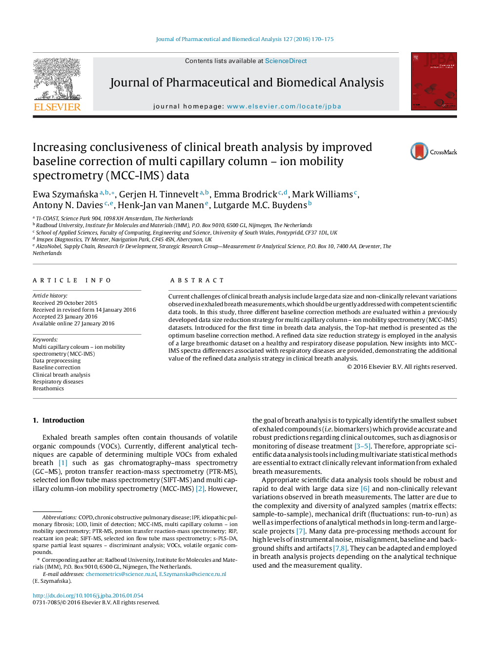 Increasing conclusiveness of clinical breath analysis by improved baseline correction of multi capillary column – ion mobility spectrometry (MCC-IMS) data