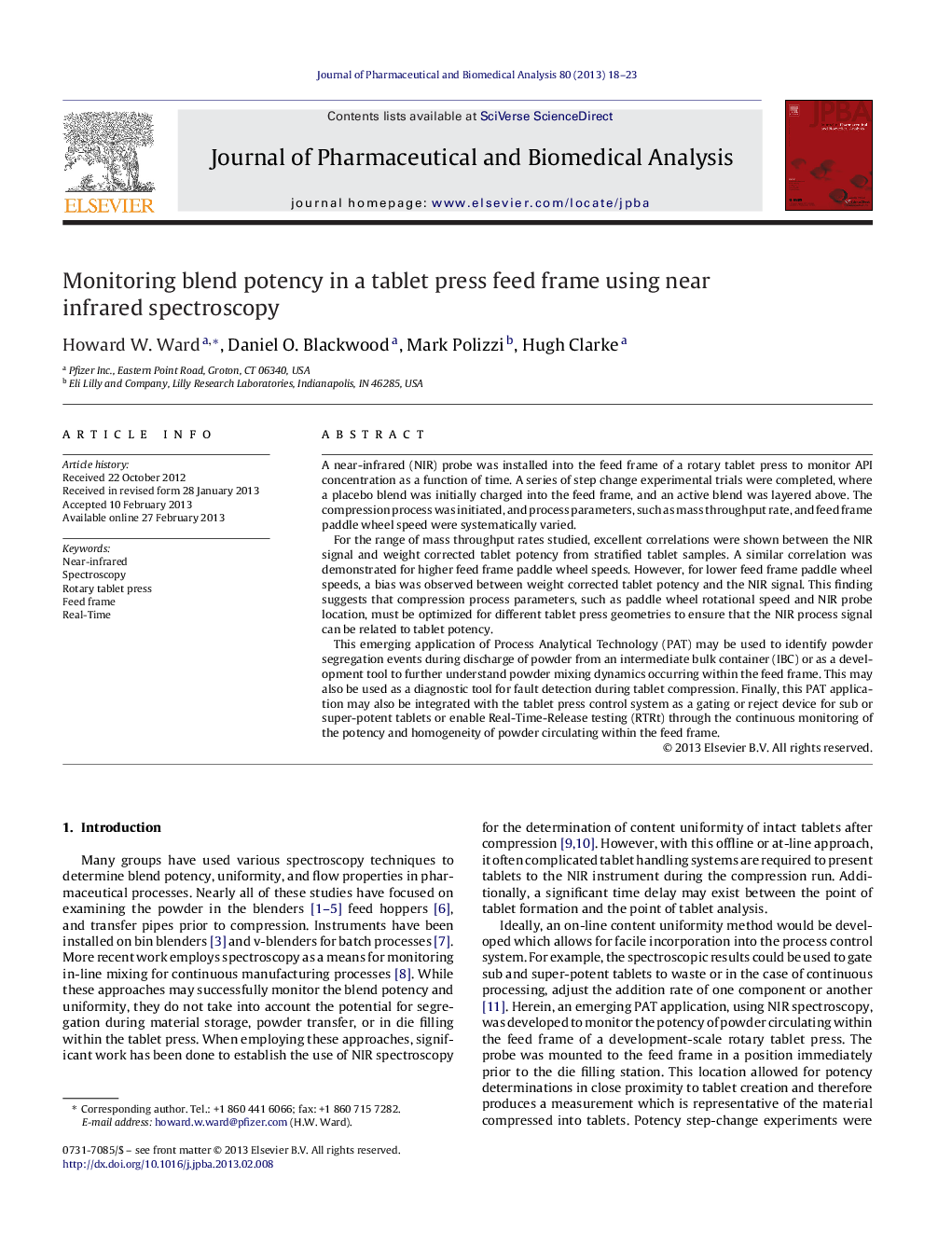 Monitoring blend potency in a tablet press feed frame using near infrared spectroscopy