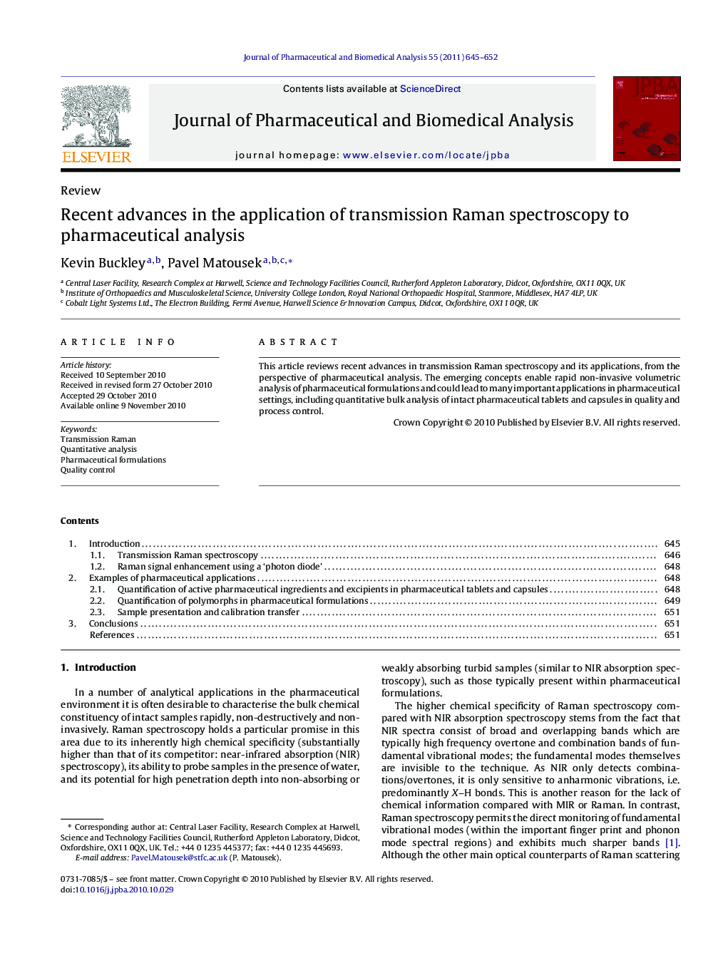 Recent advances in the application of transmission Raman spectroscopy to pharmaceutical analysis