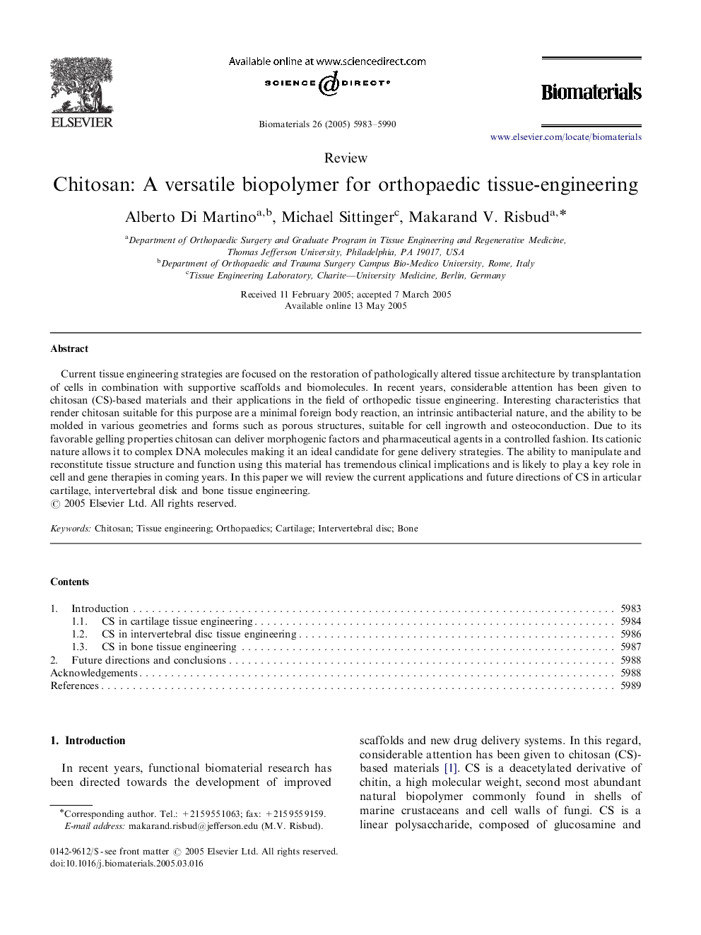 Chitosan: A versatile biopolymer for orthopaedic tissue-engineering