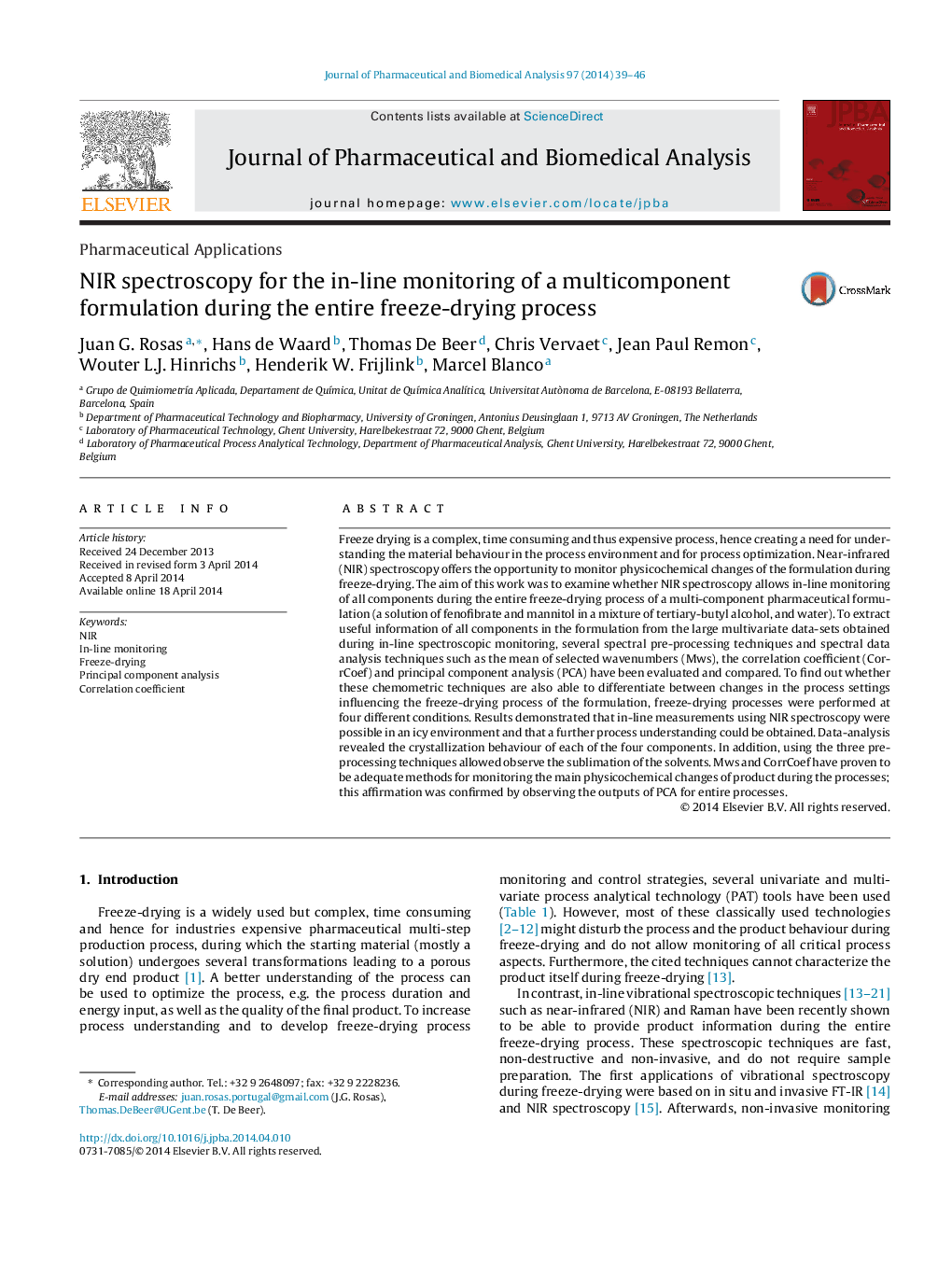 NIR spectroscopy for the in-line monitoring of a multicomponent formulation during the entire freeze-drying process