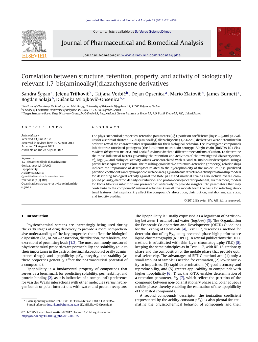 Correlation between structure, retention, property, and activity of biologically relevant 1,7-bis(aminoalkyl)diazachrysene derivatives