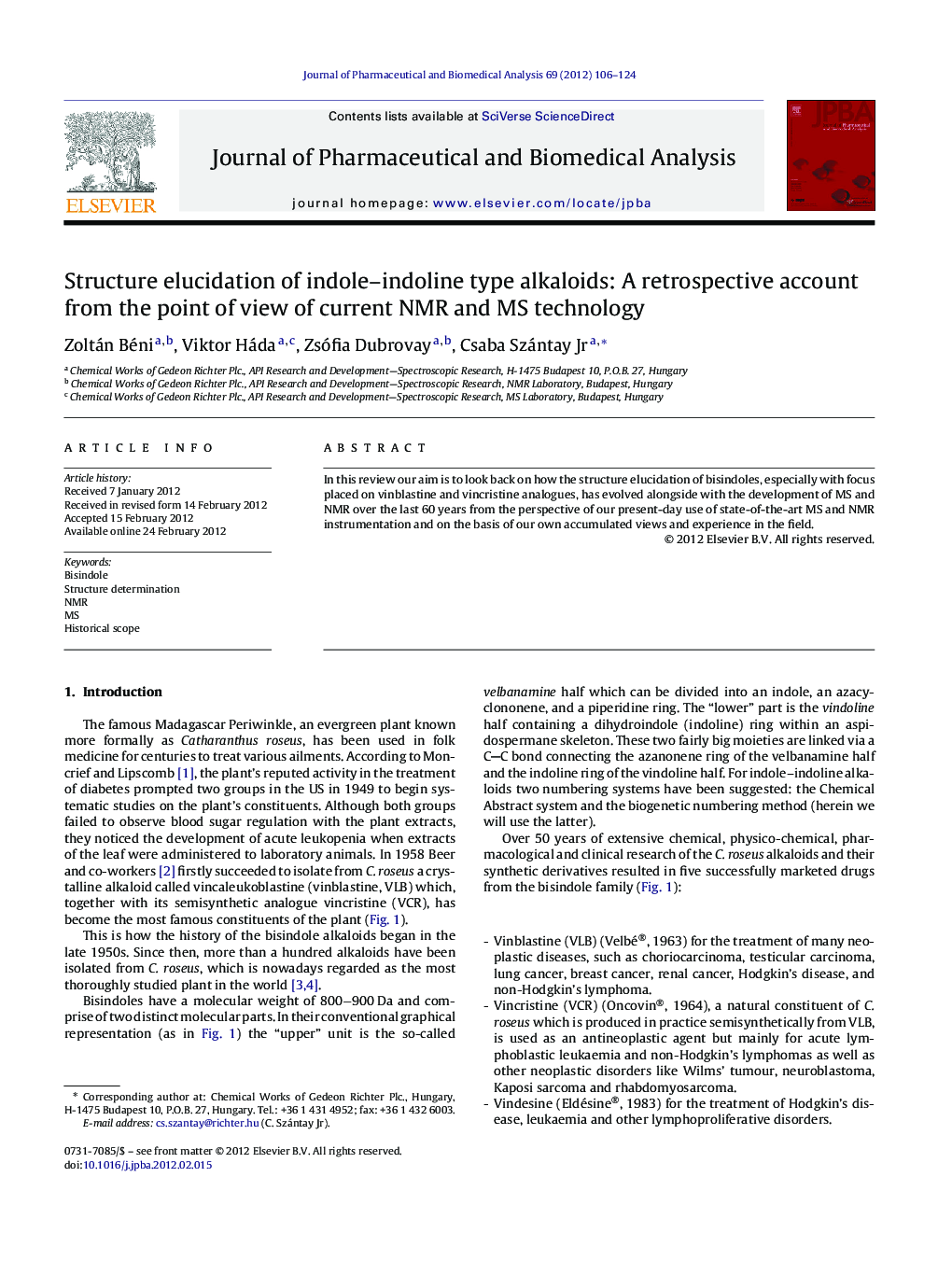 Structure elucidation of indole–indoline type alkaloids: A retrospective account from the point of view of current NMR and MS technology