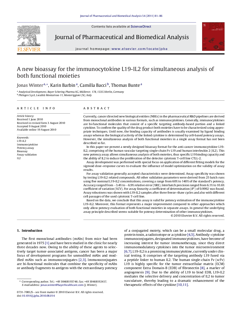 A new bioassay for the immunocytokine L19-IL2 for simultaneous analysis of both functional moieties