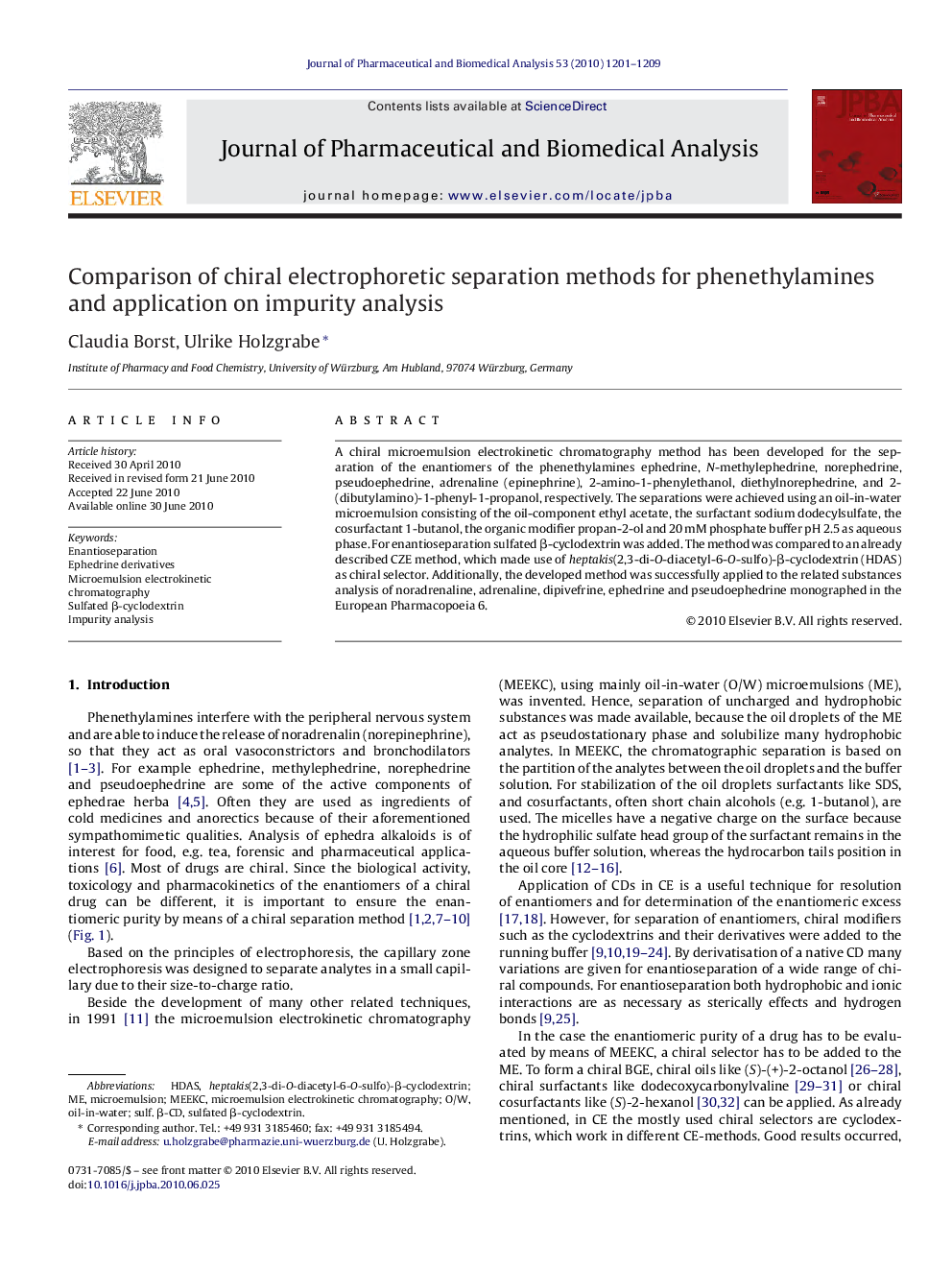 Comparison of chiral electrophoretic separation methods for phenethylamines and application on impurity analysis