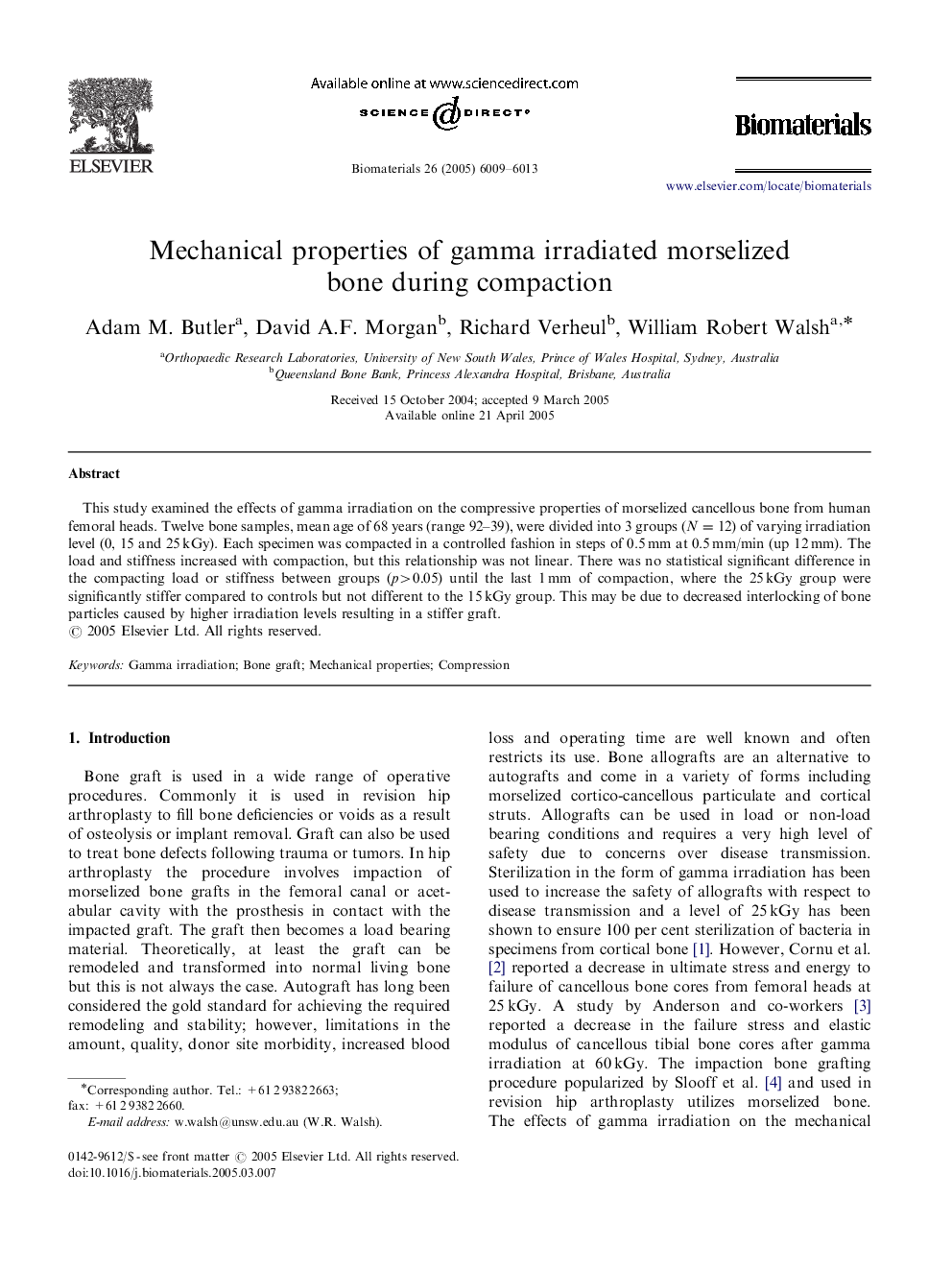 Mechanical properties of gamma irradiated morselized bone during compaction