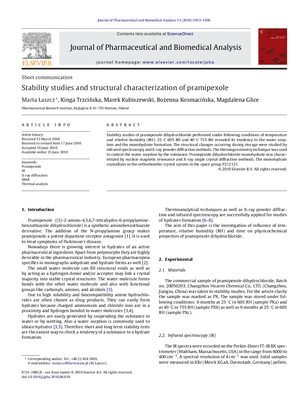 Stability studies and structural characterization of pramipexole
