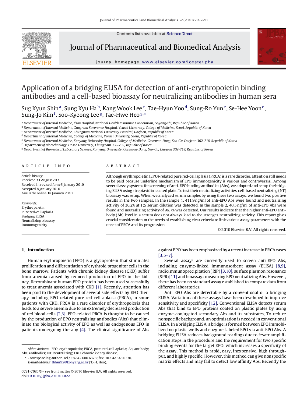 Application of a bridging ELISA for detection of anti-erythropoietin binding antibodies and a cell-based bioassay for neutralizing antibodies in human sera