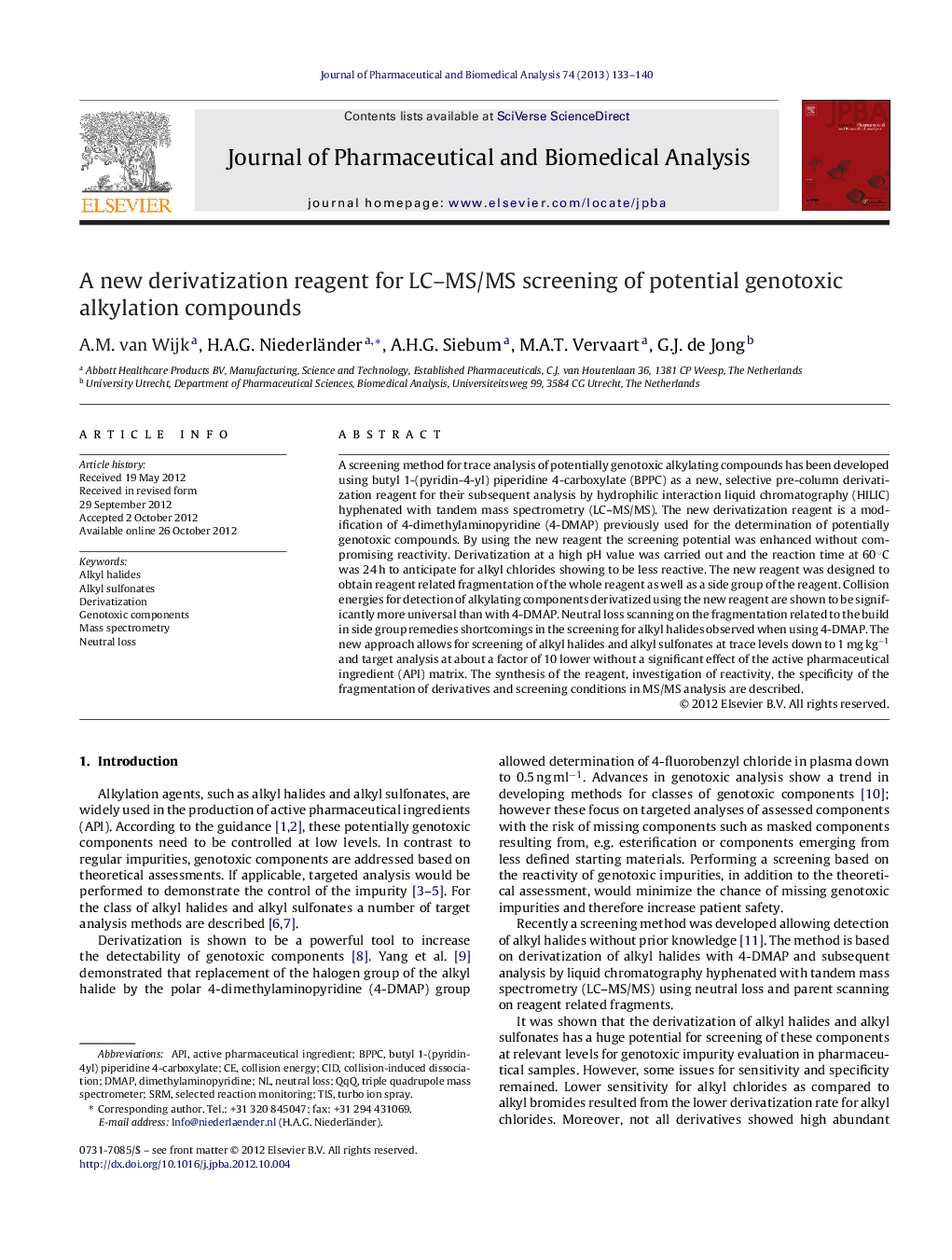 A new derivatization reagent for LC–MS/MS screening of potential genotoxic alkylation compounds