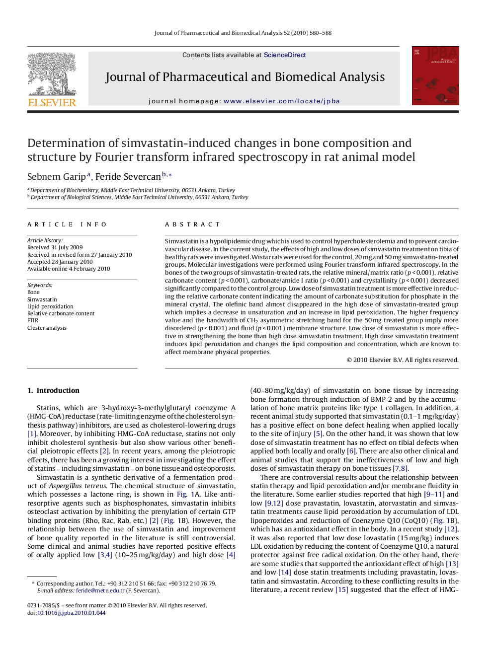 Determination of simvastatin-induced changes in bone composition and structure by Fourier transform infrared spectroscopy in rat animal model