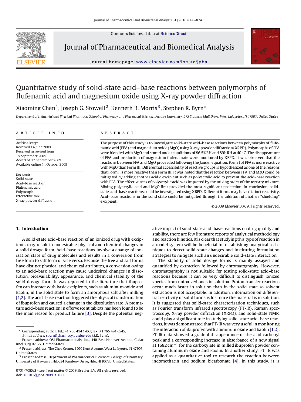 Quantitative study of solid-state acid–base reactions between polymorphs of flufenamic acid and magnesium oxide using X-ray powder diffraction