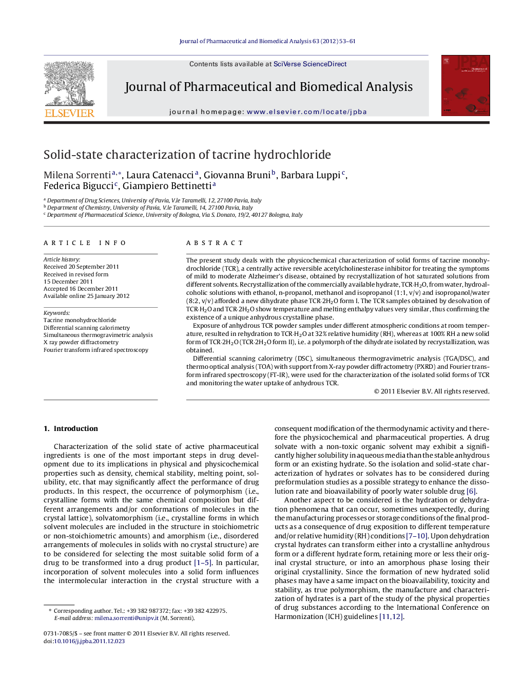 Solid-state characterization of tacrine hydrochloride