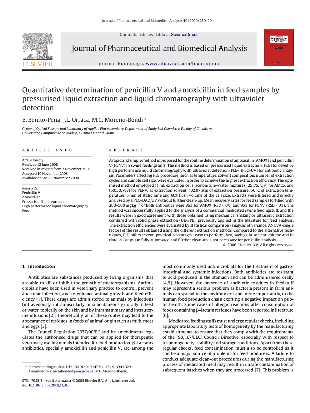 عکس صفحه اول مقاله: Quantitative determination of penicillin V and amoxicillin in feed samples by pressurised liquid extraction and liquid chromatography with ultraviolet detection Quantitative determination of penicillin V and amoxicillin in feed samples by pressurised liquid extraction and liquid chromatography with ultraviolet detection