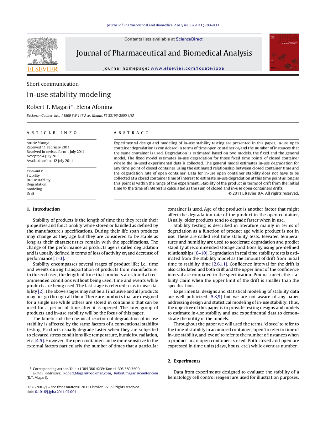 In-use stability modeling