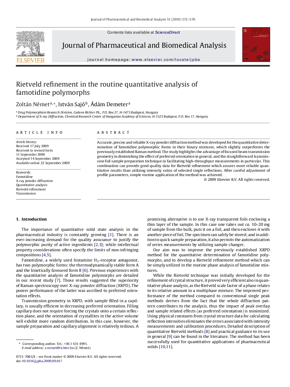 Rietveld refinement in the routine quantitative analysis of famotidine polymorphs