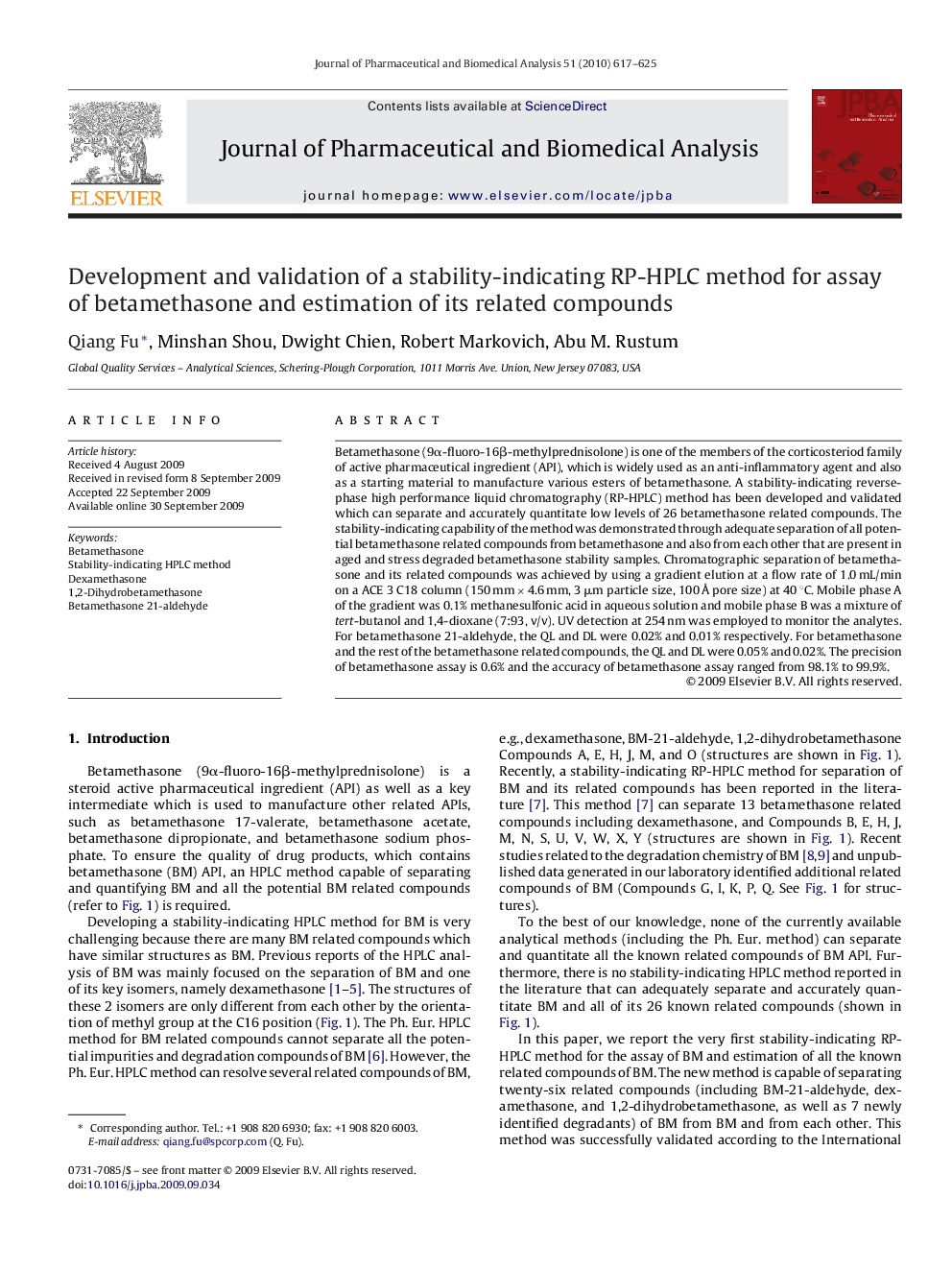 Development and validation of a stability-indicating RP-HPLC method for assay of betamethasone and estimation of its related compounds