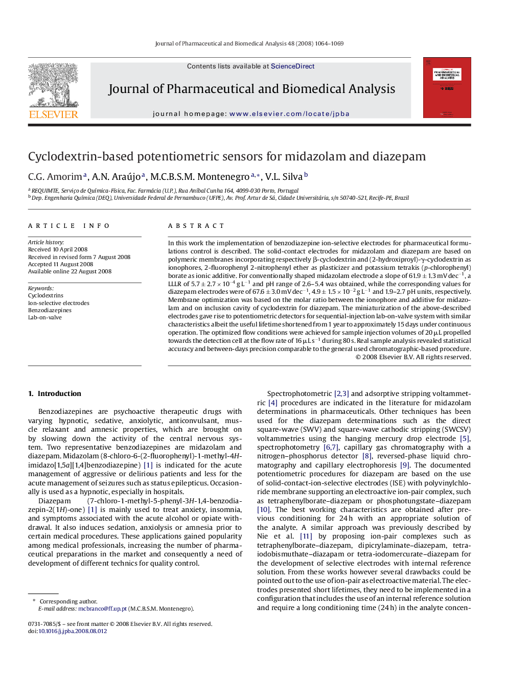 Cyclodextrin-based potentiometric sensors for midazolam and diazepam