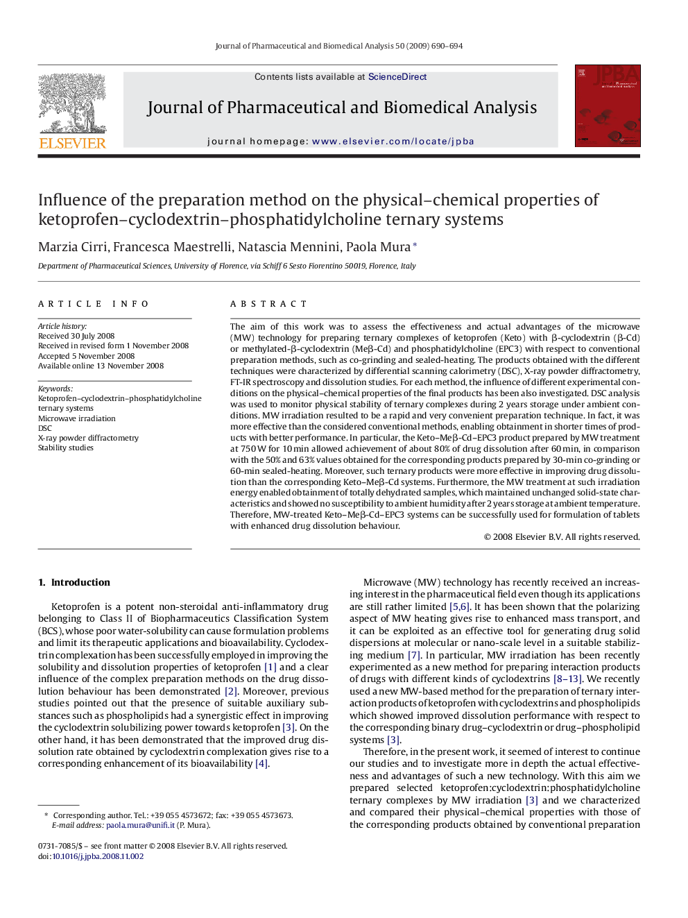 Influence of the preparation method on the physical–chemical properties of ketoprofen–cyclodextrin–phosphatidylcholine ternary systems