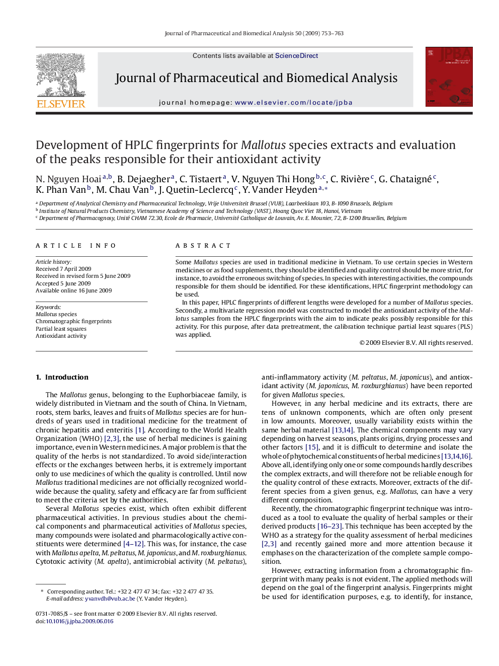 Development of HPLC fingerprints for Mallotus species extracts and evaluation of the peaks responsible for their antioxidant activity