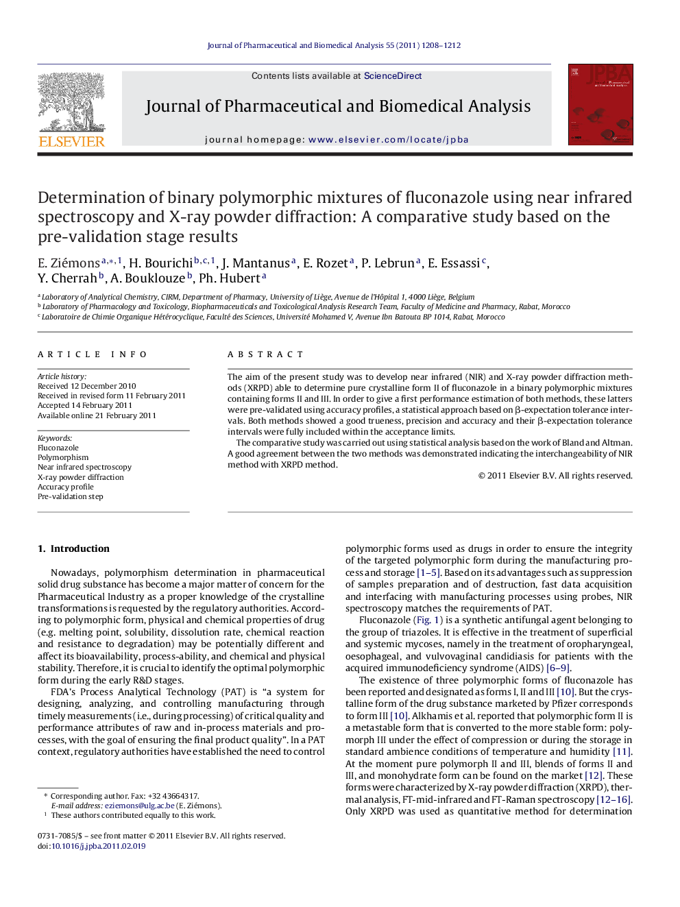 Determination of binary polymorphic mixtures of fluconazole using near infrared spectroscopy and X-ray powder diffraction: A comparative study based on the pre-validation stage results