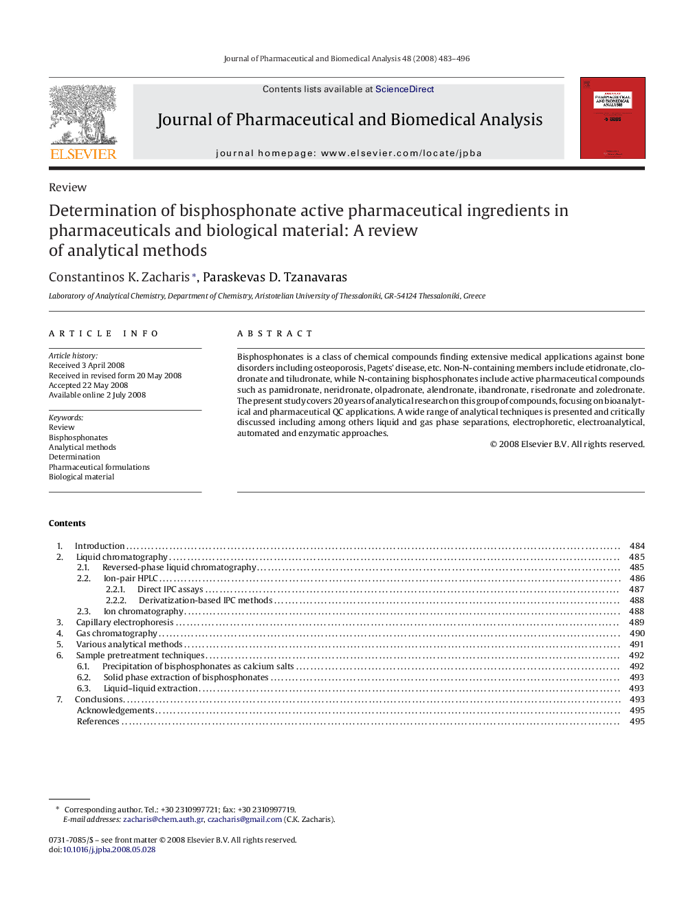 Determination of bisphosphonate active pharmaceutical ingredients in pharmaceuticals and biological material: A review of analytical methods