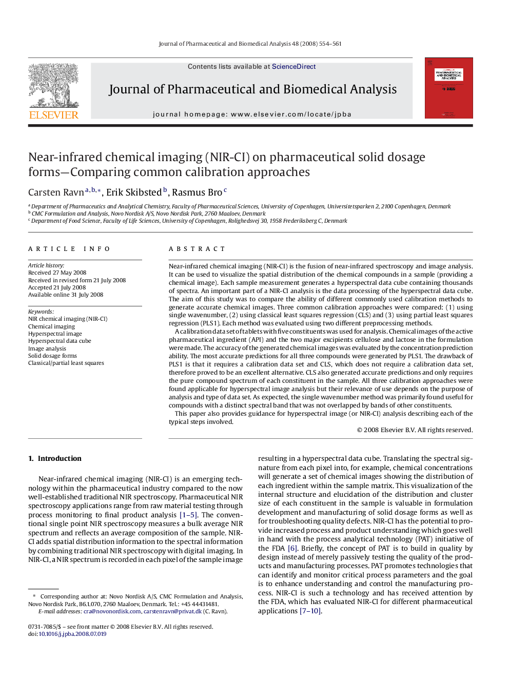 Near-infrared chemical imaging (NIR-CI) on pharmaceutical solid dosage forms—Comparing common calibration approaches