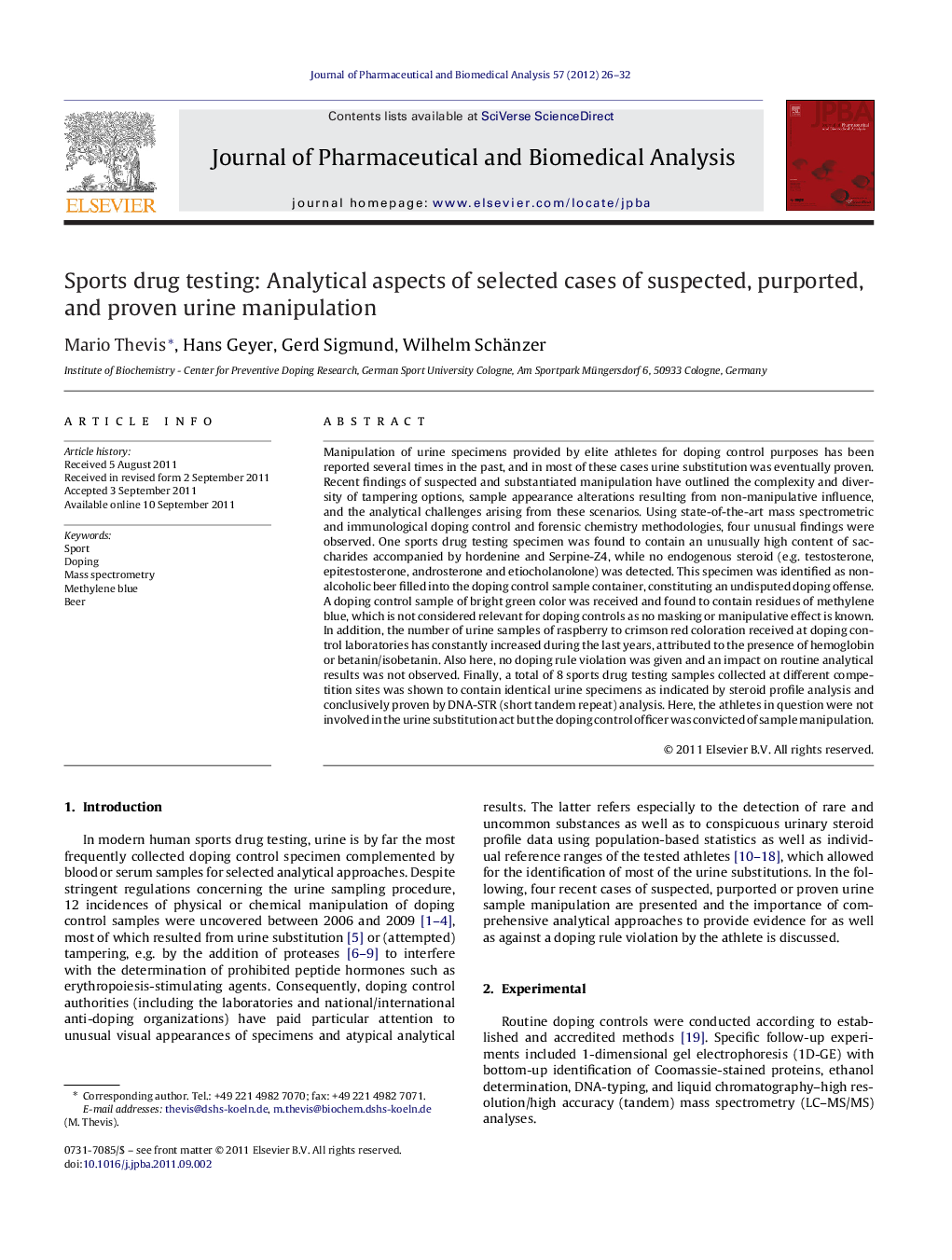 Sports drug testing: Analytical aspects of selected cases of suspected, purported, and proven urine manipulation