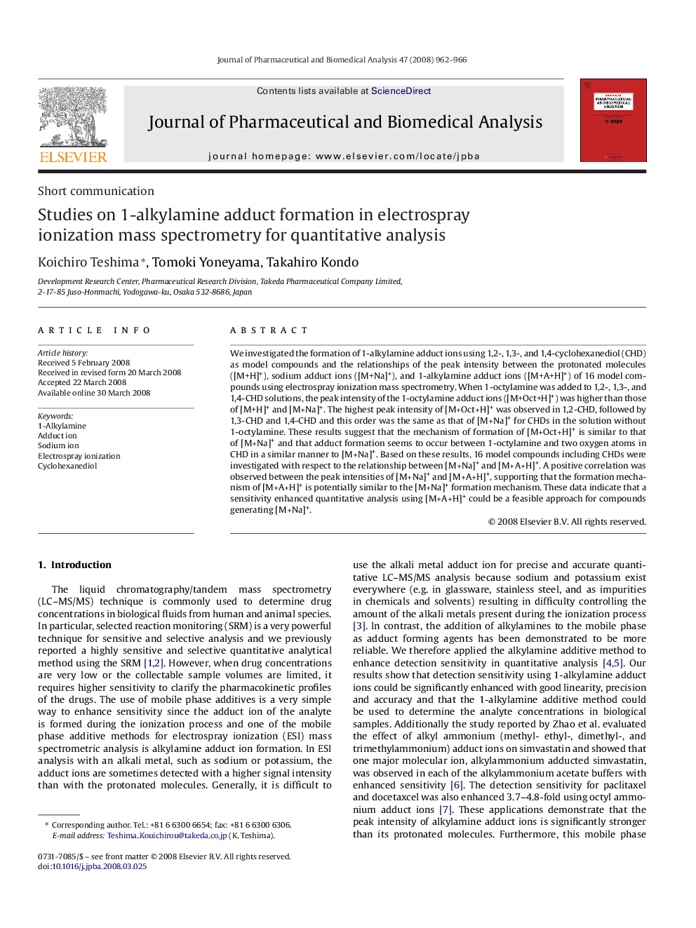 Studies on 1-alkylamine adduct formation in electrospray ionization mass spectrometry for quantitative analysis