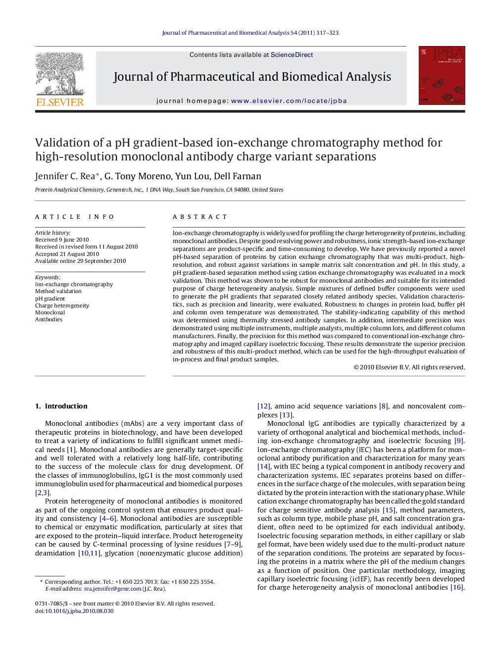 Validation of a pH gradient-based ion-exchange chromatography method for high-resolution monoclonal antibody charge variant separations