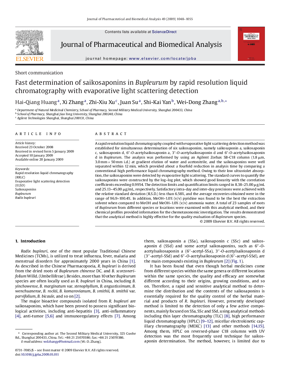 Fast determination of saikosaponins in Bupleurum by rapid resolution liquid chromatography with evaporative light scattering detection