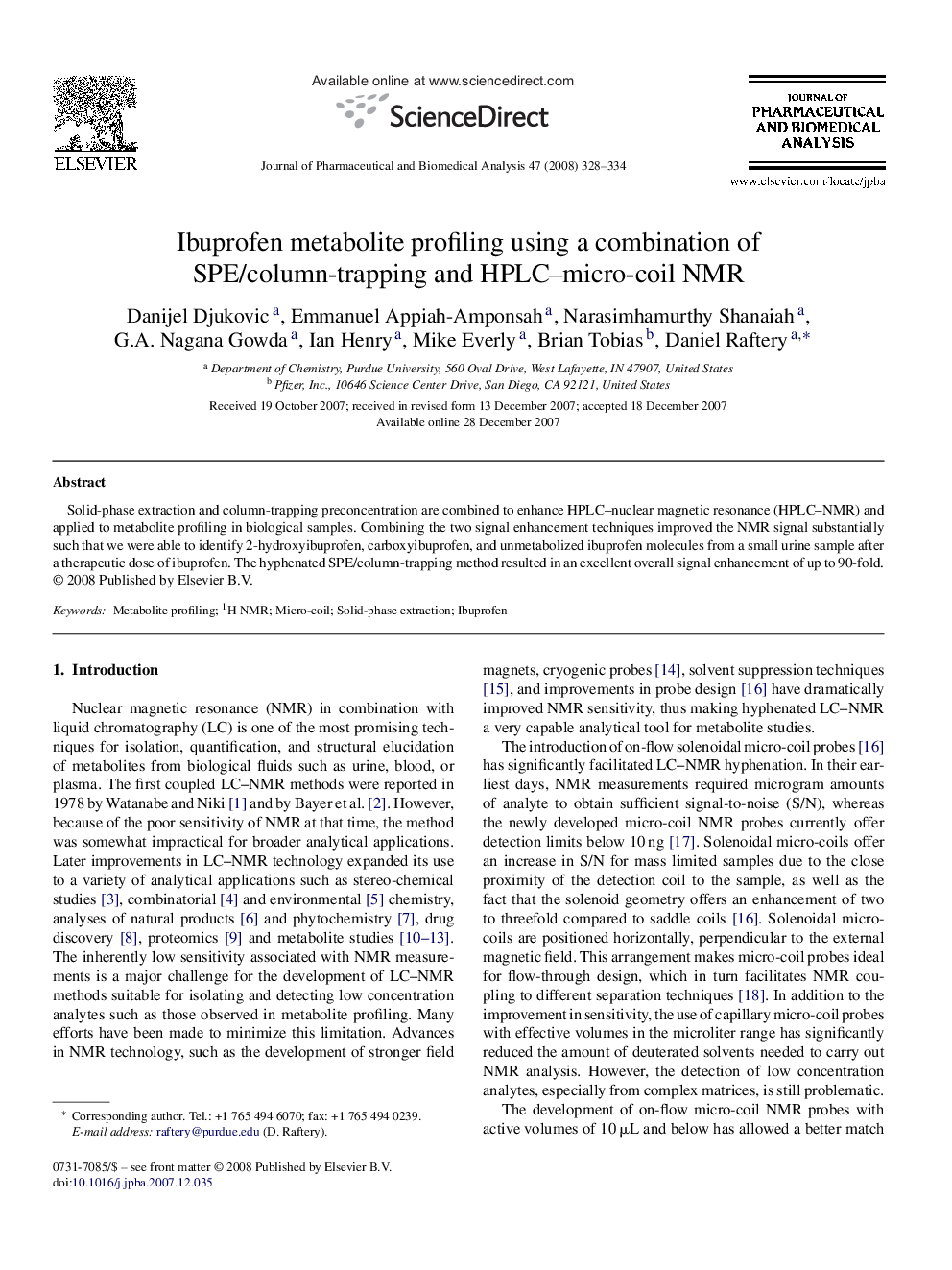 Ibuprofen metabolite profiling using a combination of SPE/column-trapping and HPLC–micro-coil NMR