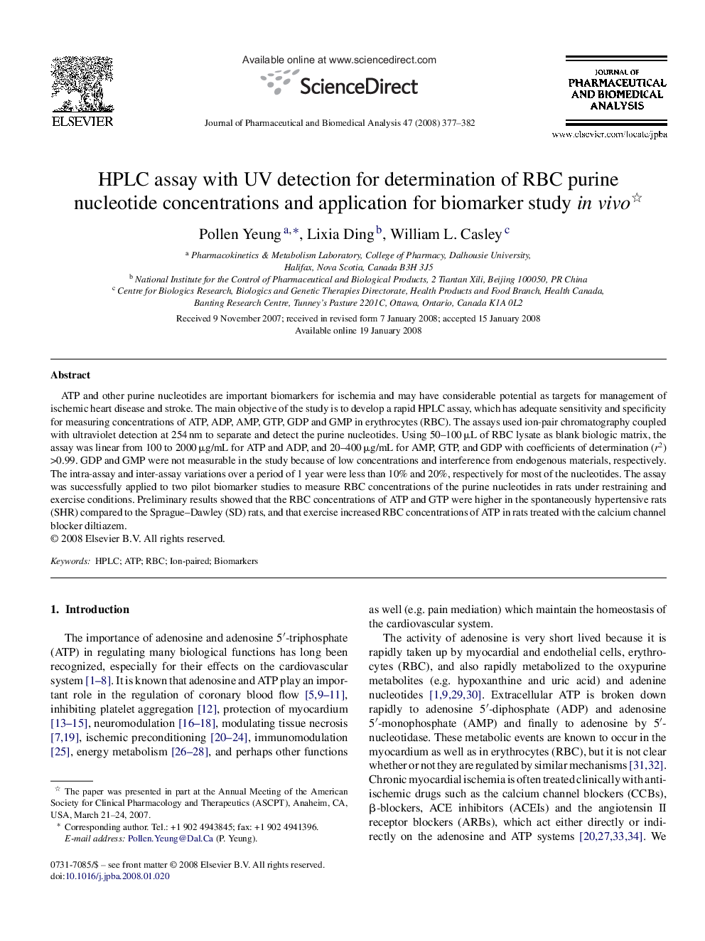 HPLC assay with UV detection for determination of RBC purine nucleotide concentrations and application for biomarker study in vivo 