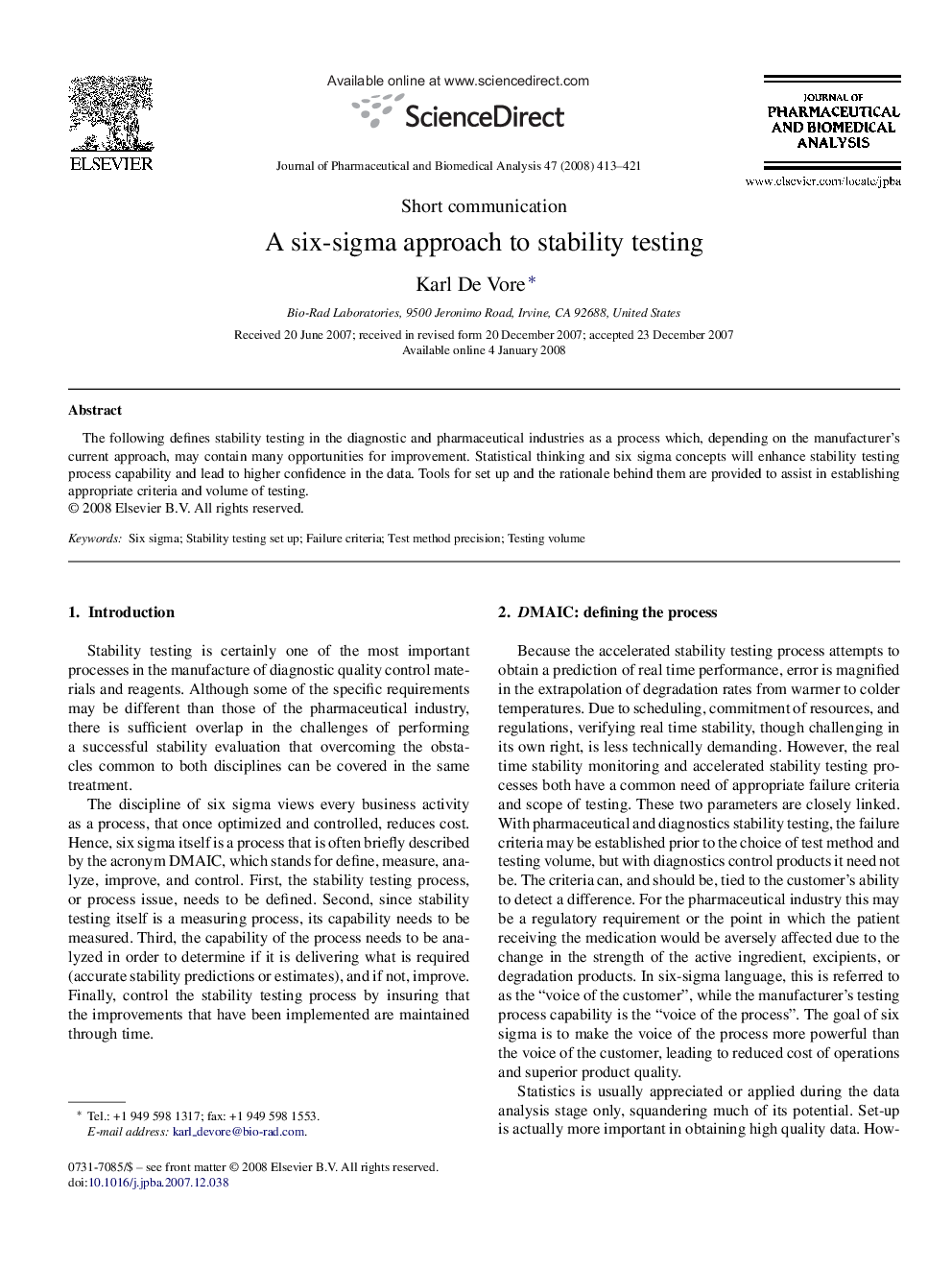 A six-sigma approach to stability testing