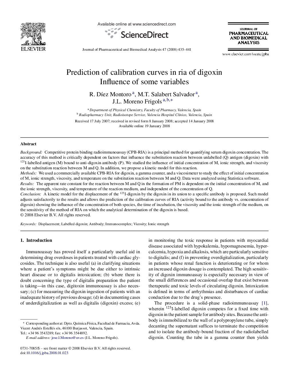 Prediction of calibration curves in ria of digoxin: Influence of some variables