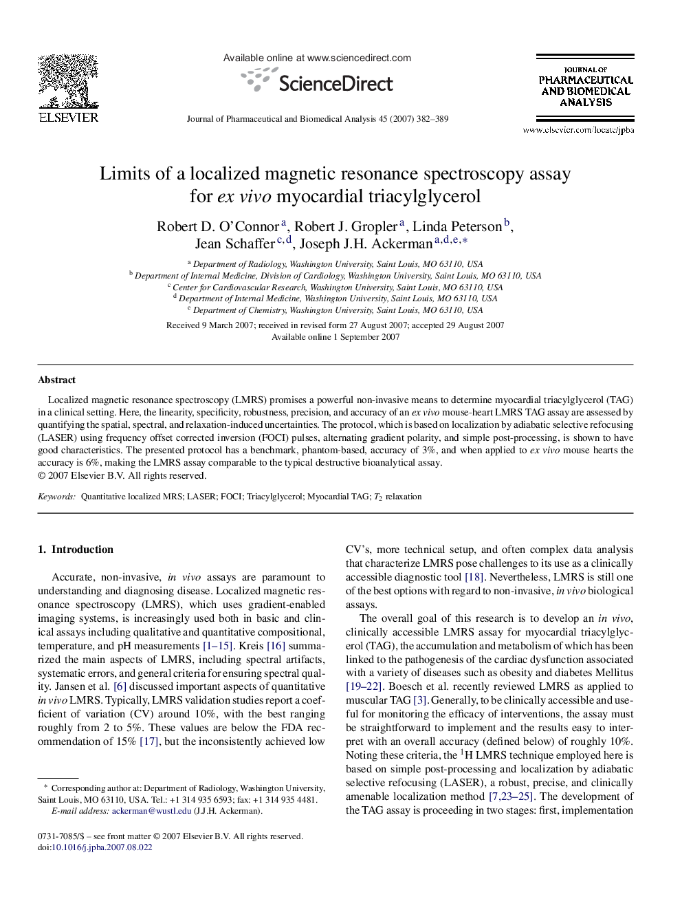 Limits of a localized magnetic resonance spectroscopy assay for ex vivo myocardial triacylglycerol