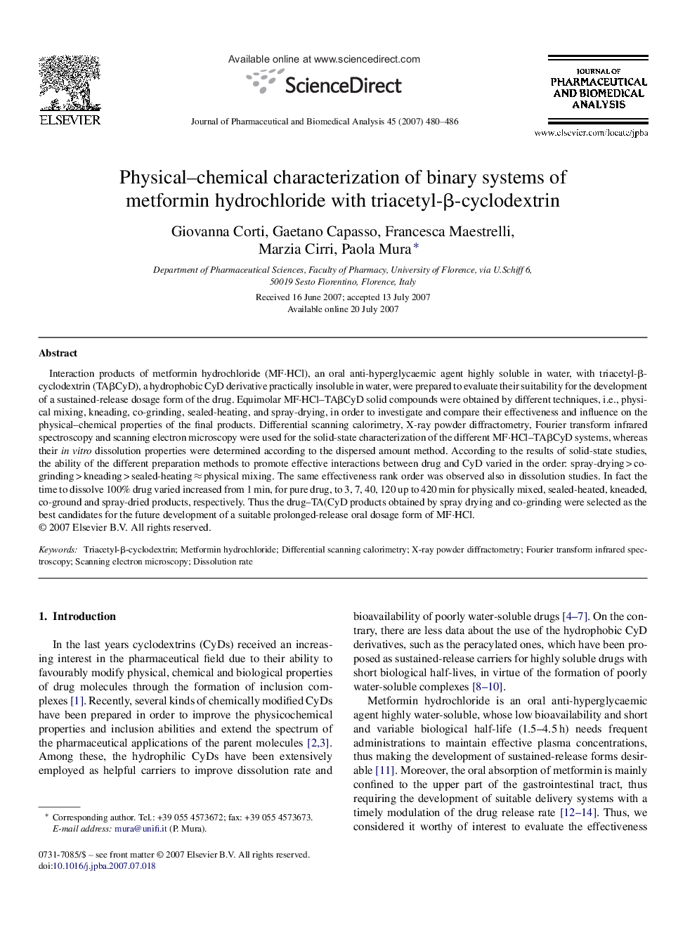 Physical–chemical characterization of binary systems of metformin hydrochloride with triacetyl-β-cyclodextrin